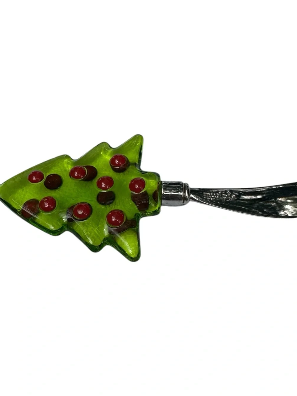 Luke Adam’s Green Lass Christmas Tree Cheese Spreader with Red Accent Dots